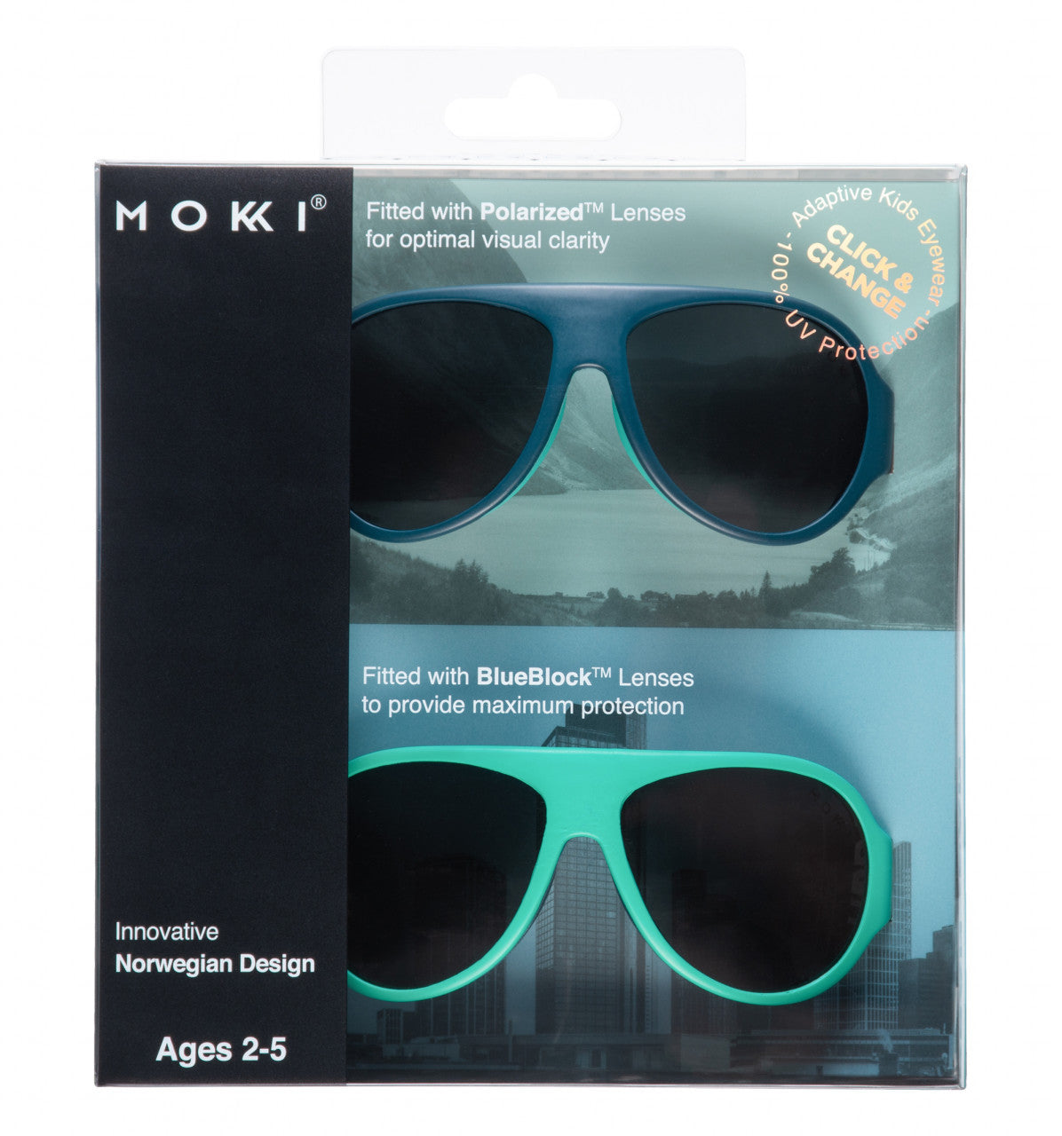 Ochelari de soare pentru copii MOKKI Click & Change, protectie UV, bleu, 2-5 ani, set 2 perechi