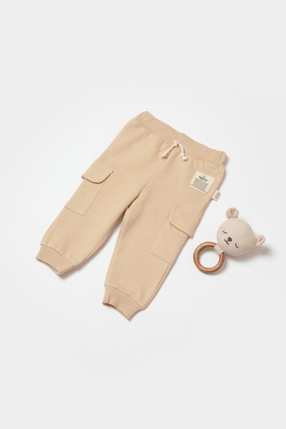Pantaloni cu buzunare laterale, Two thread, 100%bumbac organic - Stone, BabyCosy