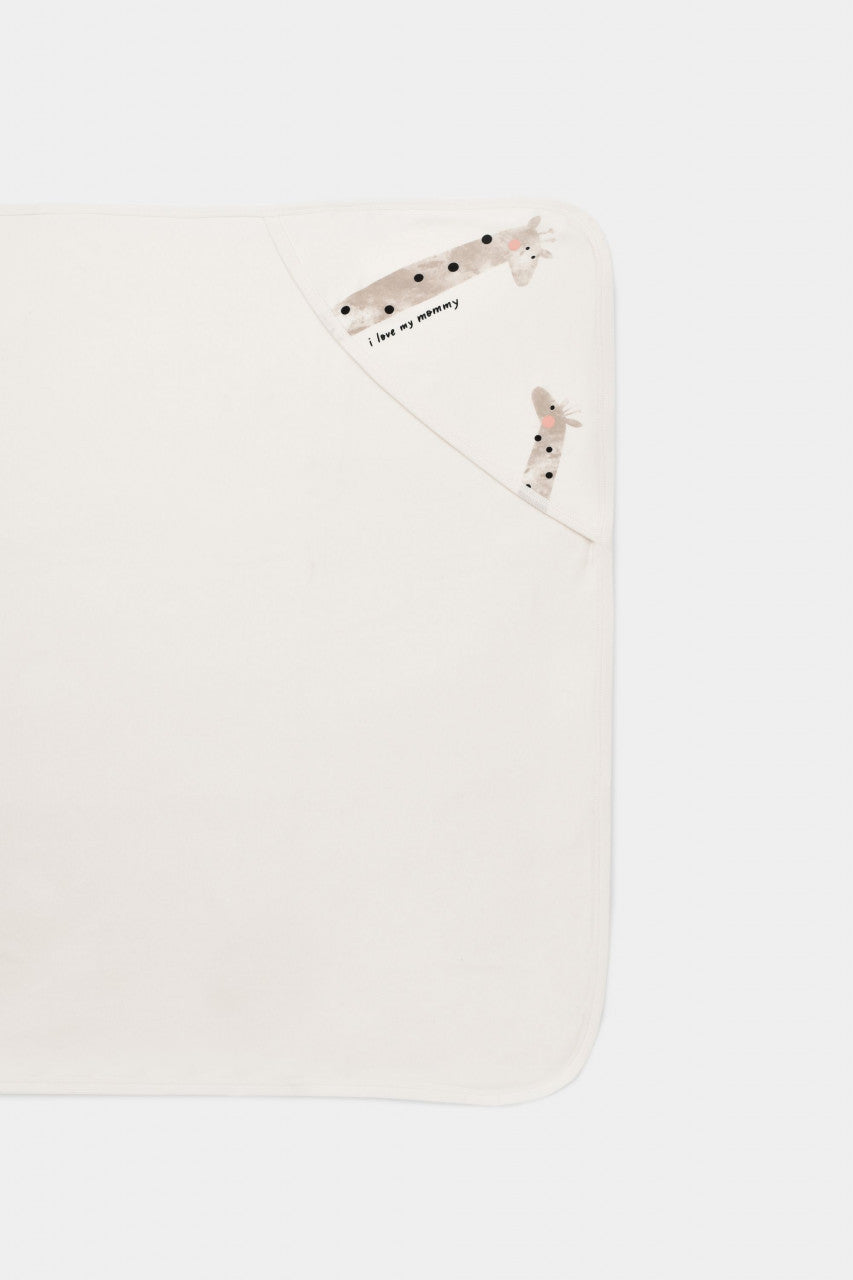 Paturica din bumbac organic Girafe, BabyCosy, Ecru, 85X85 cm
