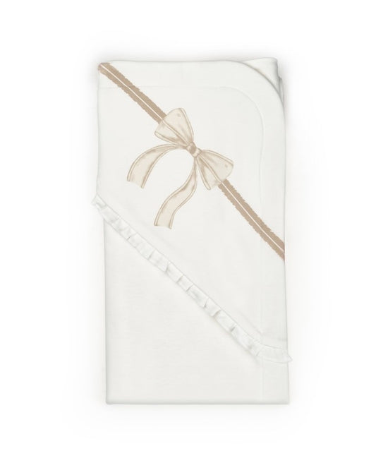 Paturica pentru nou nascut, 100% bumbac organic, Bow, BabyCosy, stone