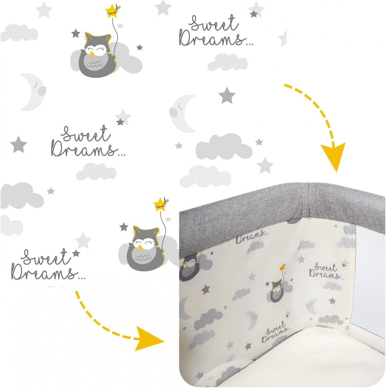 Patut 3 in 1 co-sleeping Skiddou Natt, Evening Dream, Gri inchis