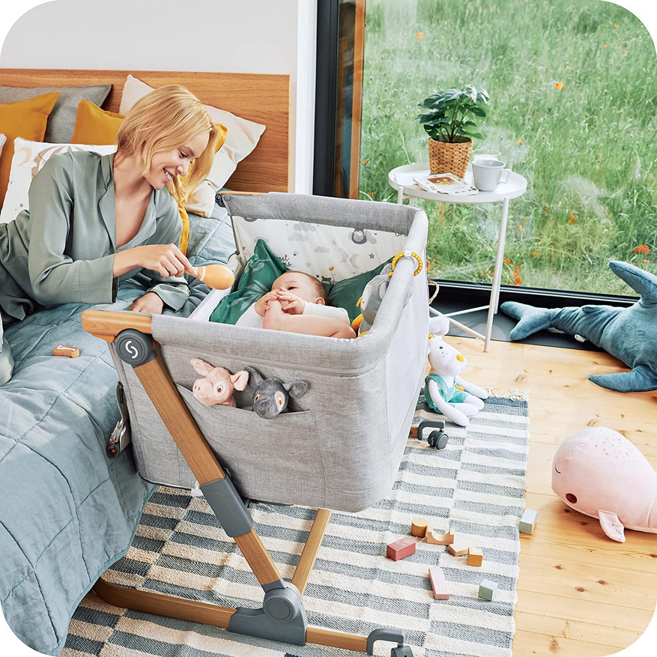 Patut 3 in 1 co-sleeping Skiddou Natt, Normandic Dream, Gri deschis