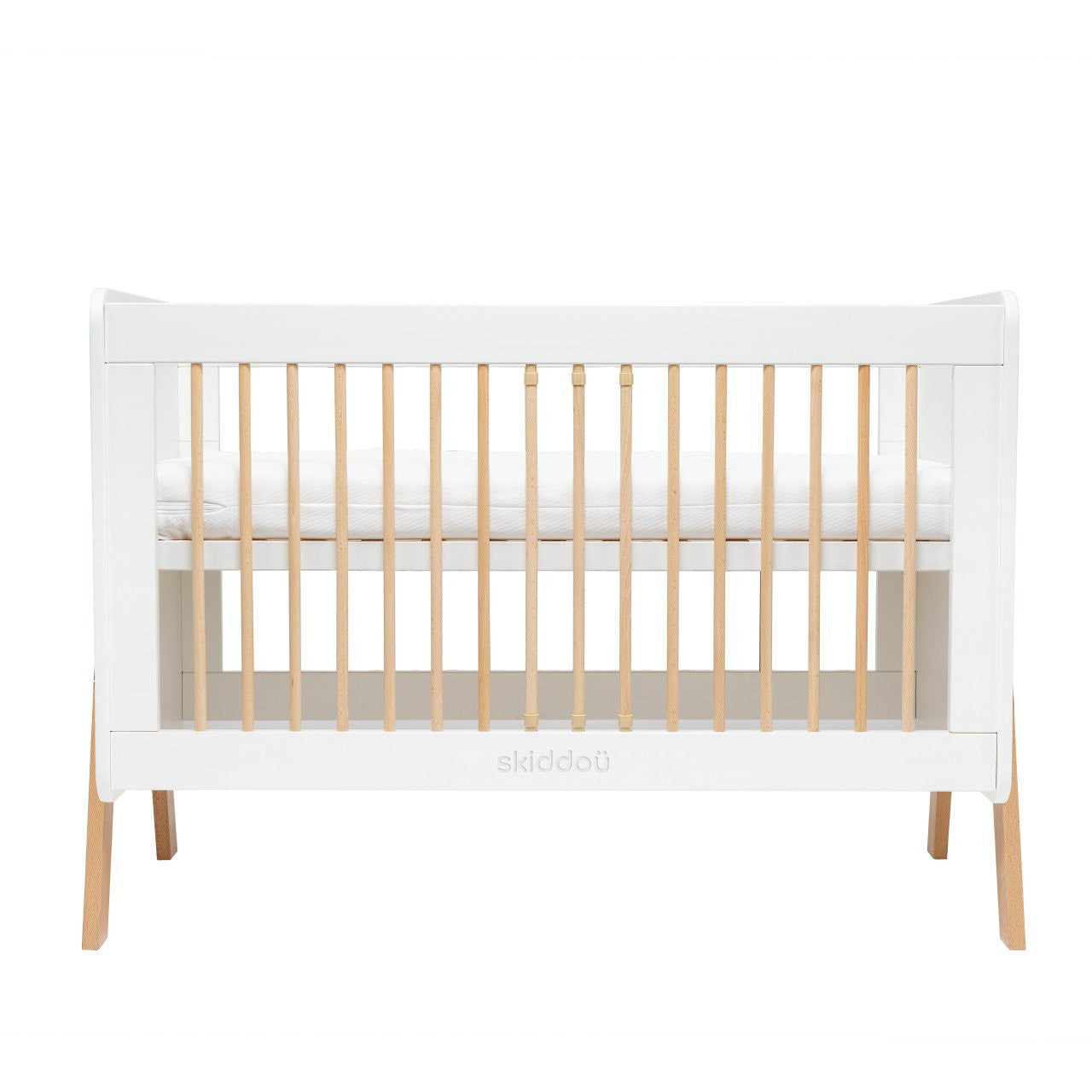 Patut transformabil copii Skiddou Krubb din lemn de fag/MDF, 60x120 cm, Puff Catcher, Alb