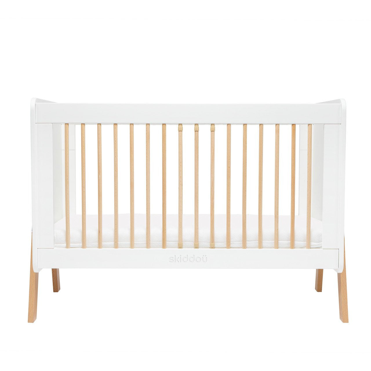 Patut transformabil copii Skiddou Krubb din lemn de fag/MDF, 60x120 cm, Puff Catcher, Alb