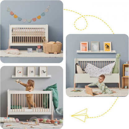 Patut transformabil copii Skiddou Krubb din lemn de fag/MDF, 60x120 cm, Puff Catcher, Alb