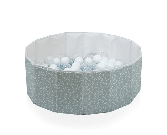 Piscina uscata pliabila cu bile, BabyJem, 30x83 cm, 100 bile albe, verde