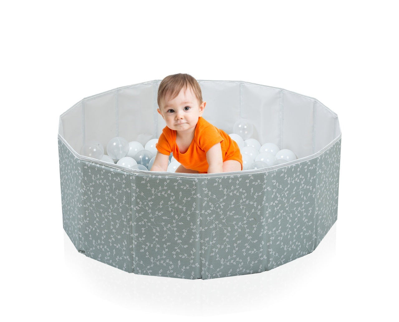 Piscina uscata pliabila cu bile, BabyJem, 30x83 cm, 100 bile albe, verde
