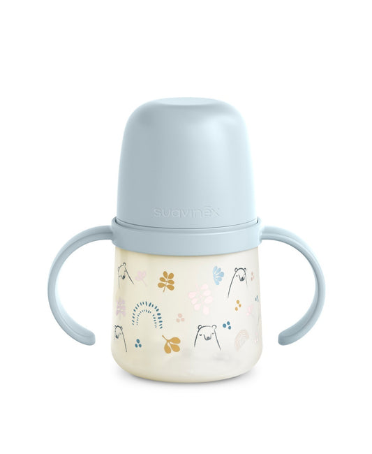 Prima cană cu muștiuc din silicon 150 ml, +4l, Bears, albastru, Suavinex -
