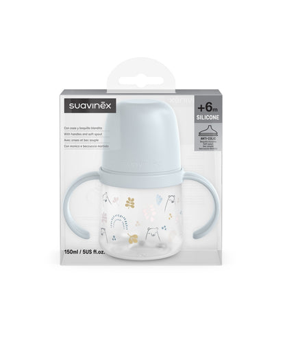 Prima cană cu muștiuc din silicon 150 ml, +4l, Bears, albastru, Suavinex