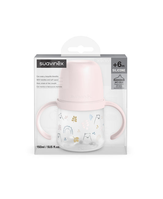 Prima cană cu muștiuc din silicon 150 ml, +4l, Bears, roz, Suavinex -