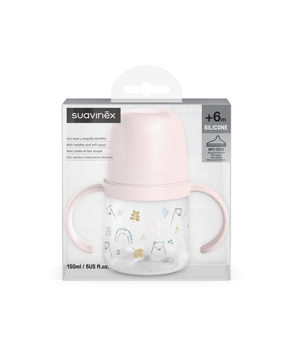 Prima cană cu muștiuc din silicon 150 ml, +4l, Bears, roz, Suavinex