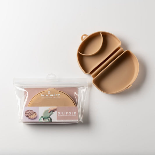 Recipient diversificare hrana bebelusi Miniware Silifold, 100% din silicon alimentar, Almond Butter -