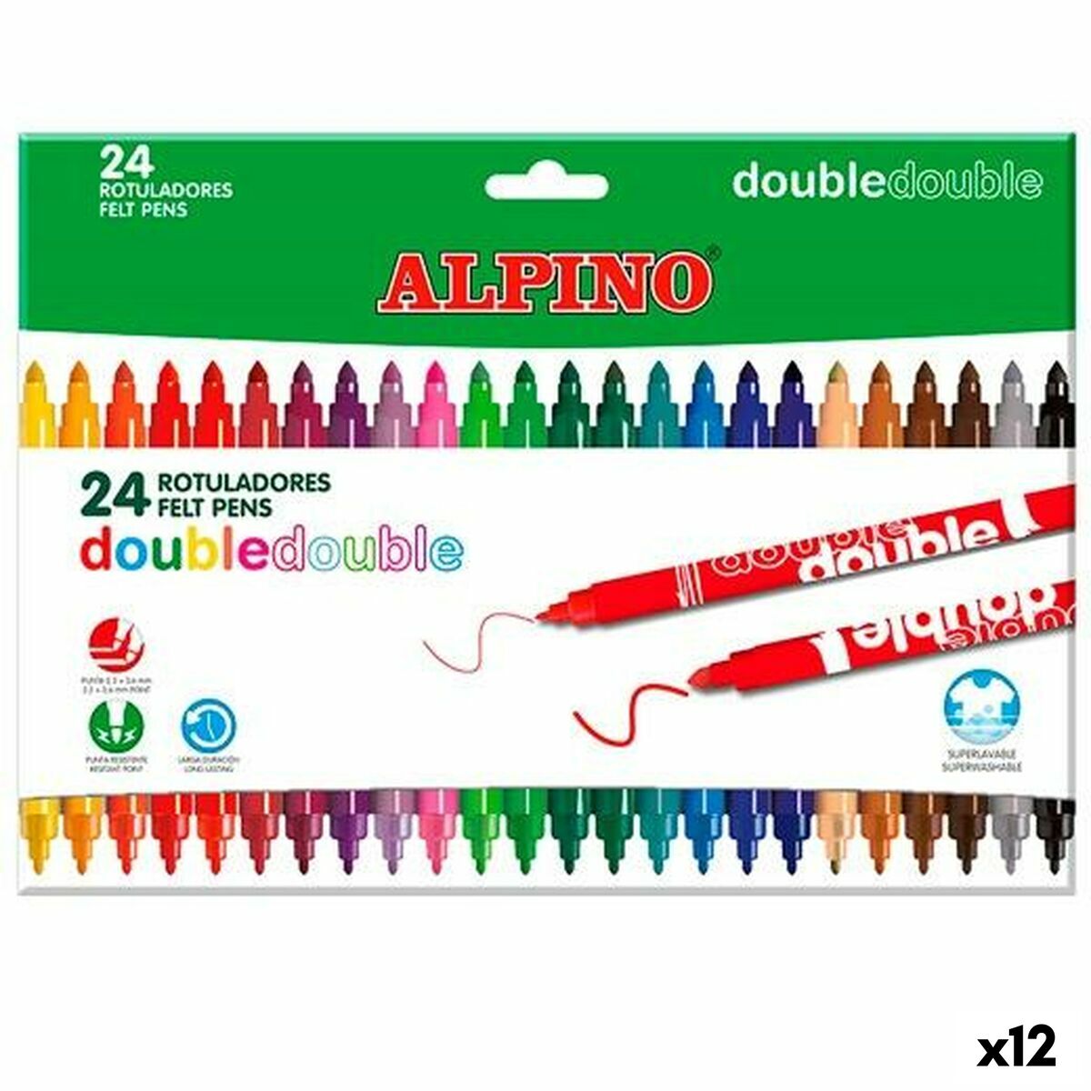 Set de Carioci Alpino Double Multicolor 20 Piese (12 Unități) - Birou și papetărie, Pixuri, creioane și articole de scris