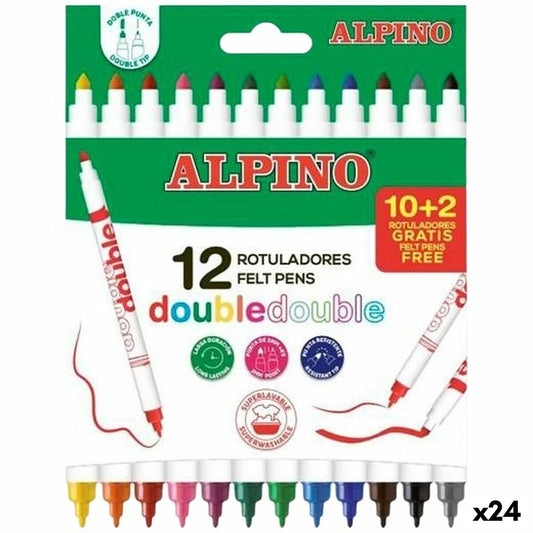 Set de Carioci Alpino Double Multicolor 12 Piese (24 Unități) - Birou și papetărie, Pixuri, creioane și articole de scris