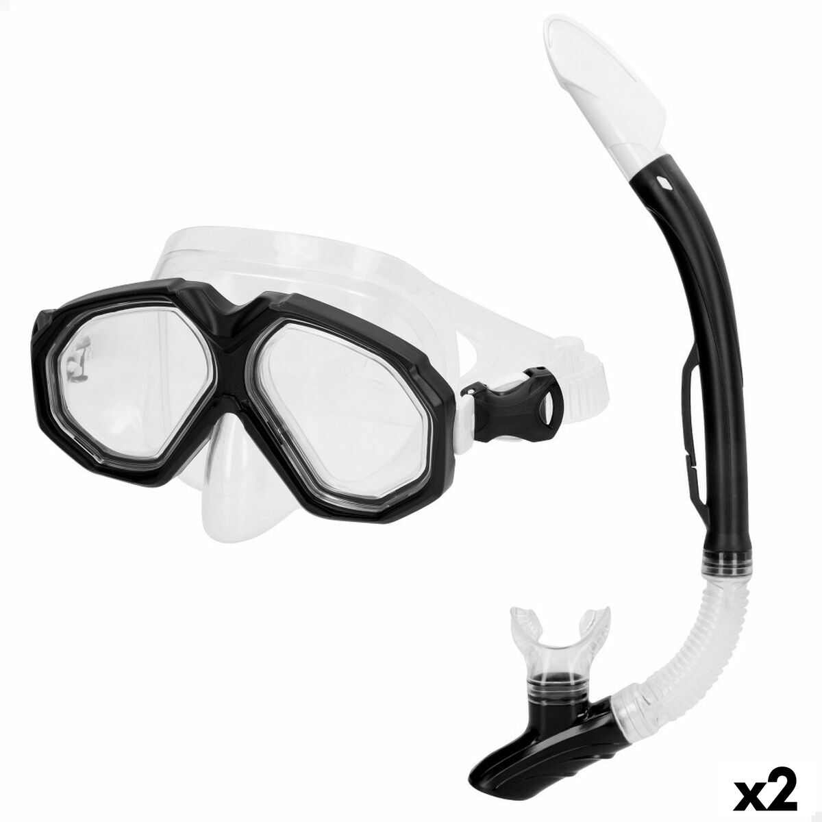 Ochelari de Scufundare cu Tub AquaSport Negru Adulți (2 Unități) - Sport și în aer liber, Sporturi acvatice