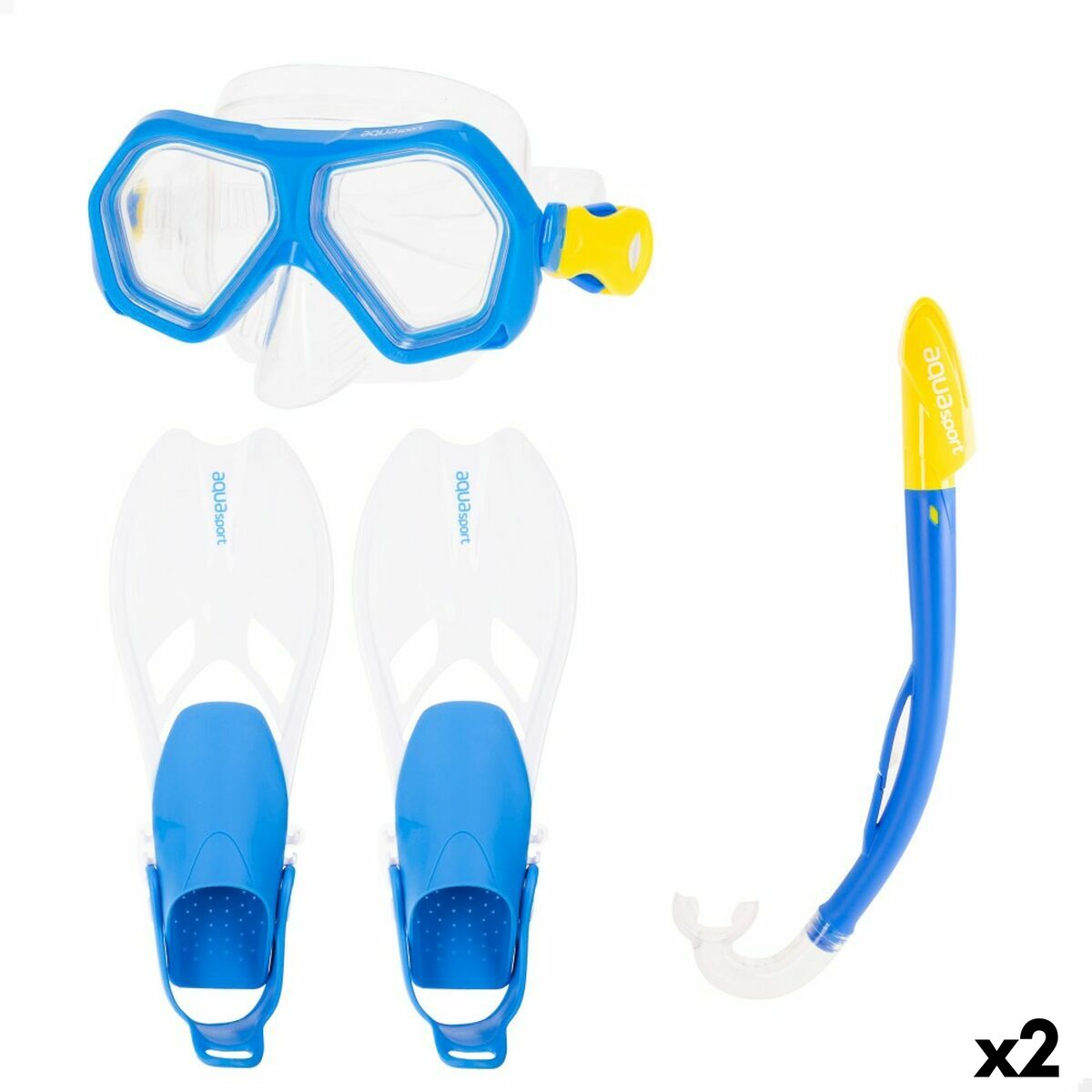 Ochelari de Scufundare cu Tub și Labe de Înot AquaSport Albastru Junior (2 Unități) - Sport și în aer liber, Sporturi acvatice