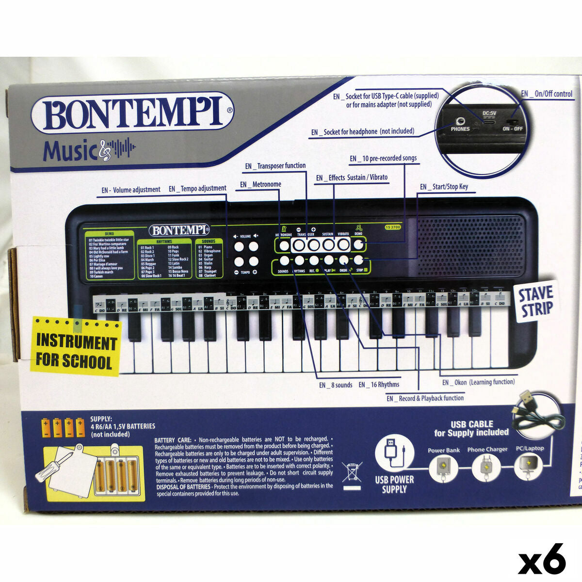 Tastatură 37 Taste Bontempi 42 x 4 x 15 cm (6 Unități) - Jucarii si jocuri, Instrumente muzicale pentru copii