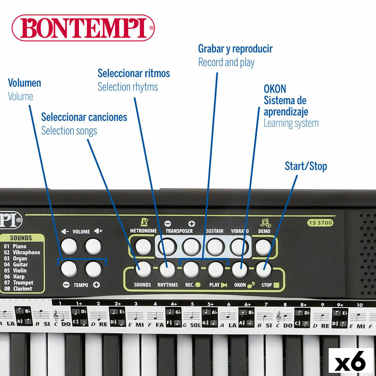 Tastatură 37 Taste Bontempi 42 x 4 x 15 cm (6 Unități) - Jucarii si jocuri, Instrumente muzicale pentru copii