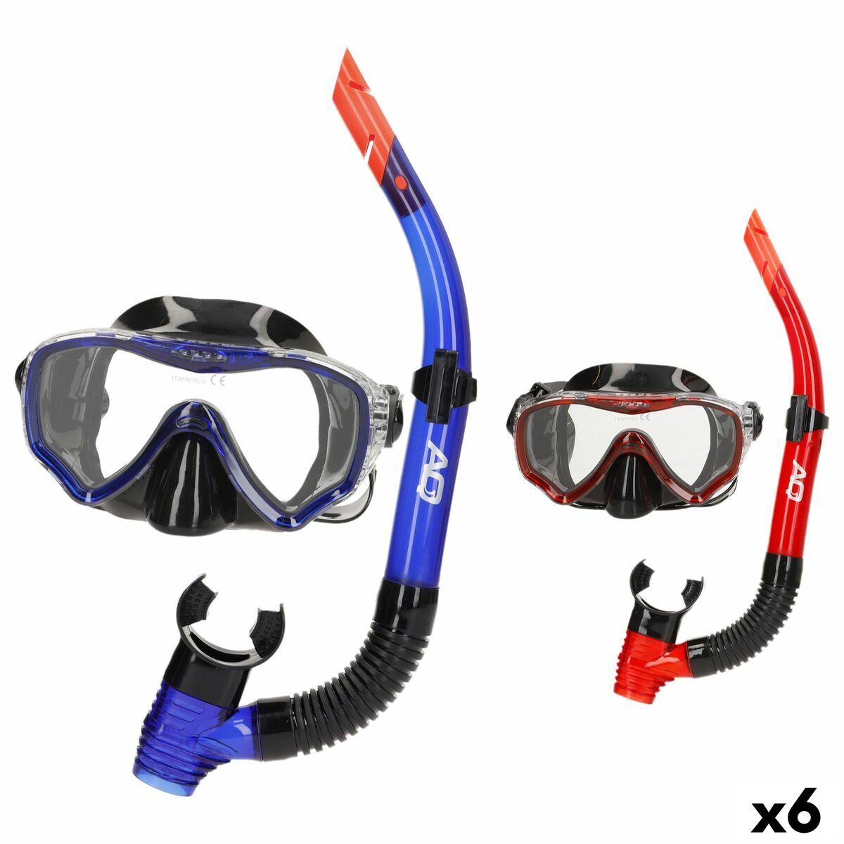 Ochelari de Scufundare cu Tub AquaSport Albastru Roșu (6 Unități) - Sport și în aer liber, Sporturi acvatice