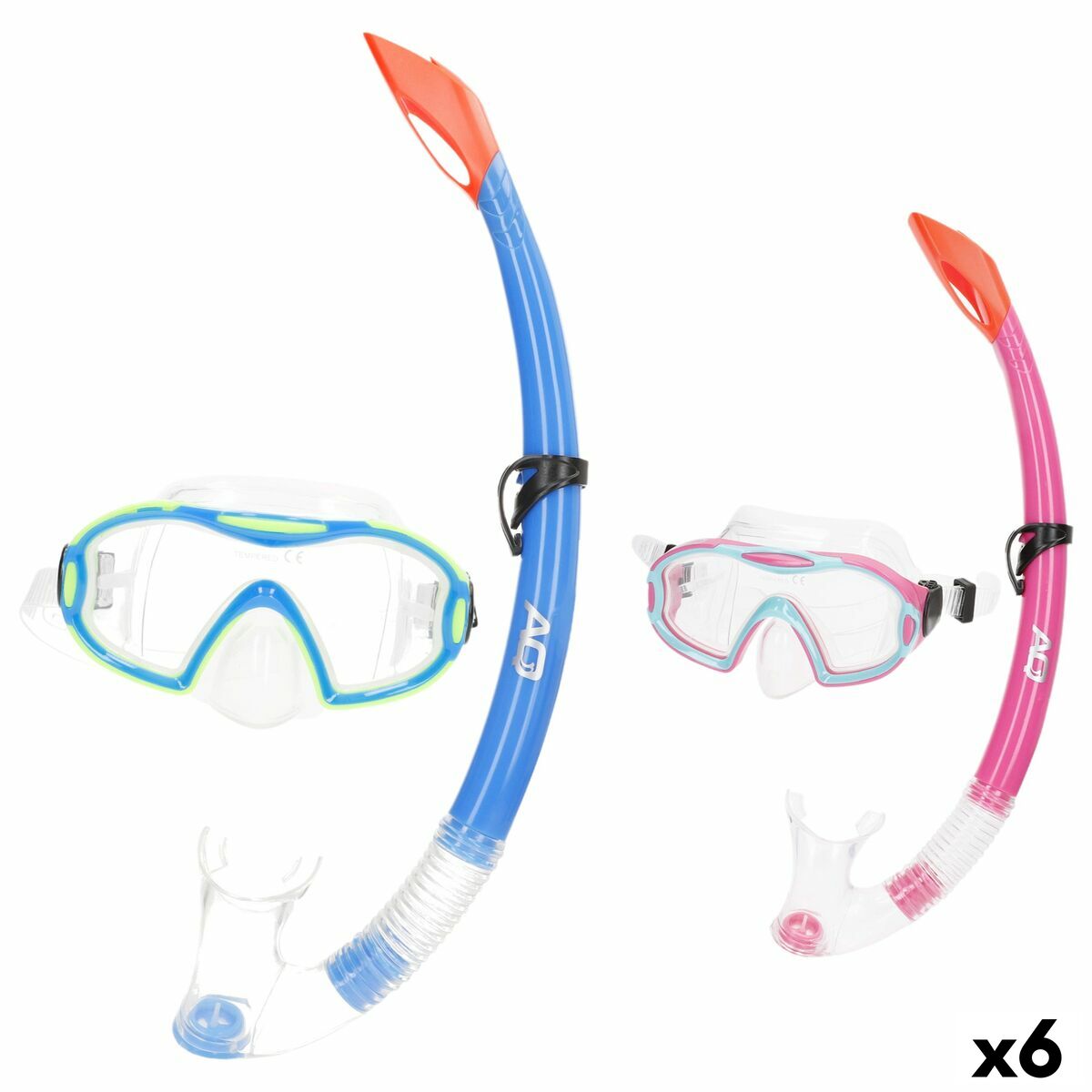 Ochelari de Scufundare cu Tub AquaSport Albastru Roz (6 Unități) - Sport și în aer liber, Sporturi acvatice