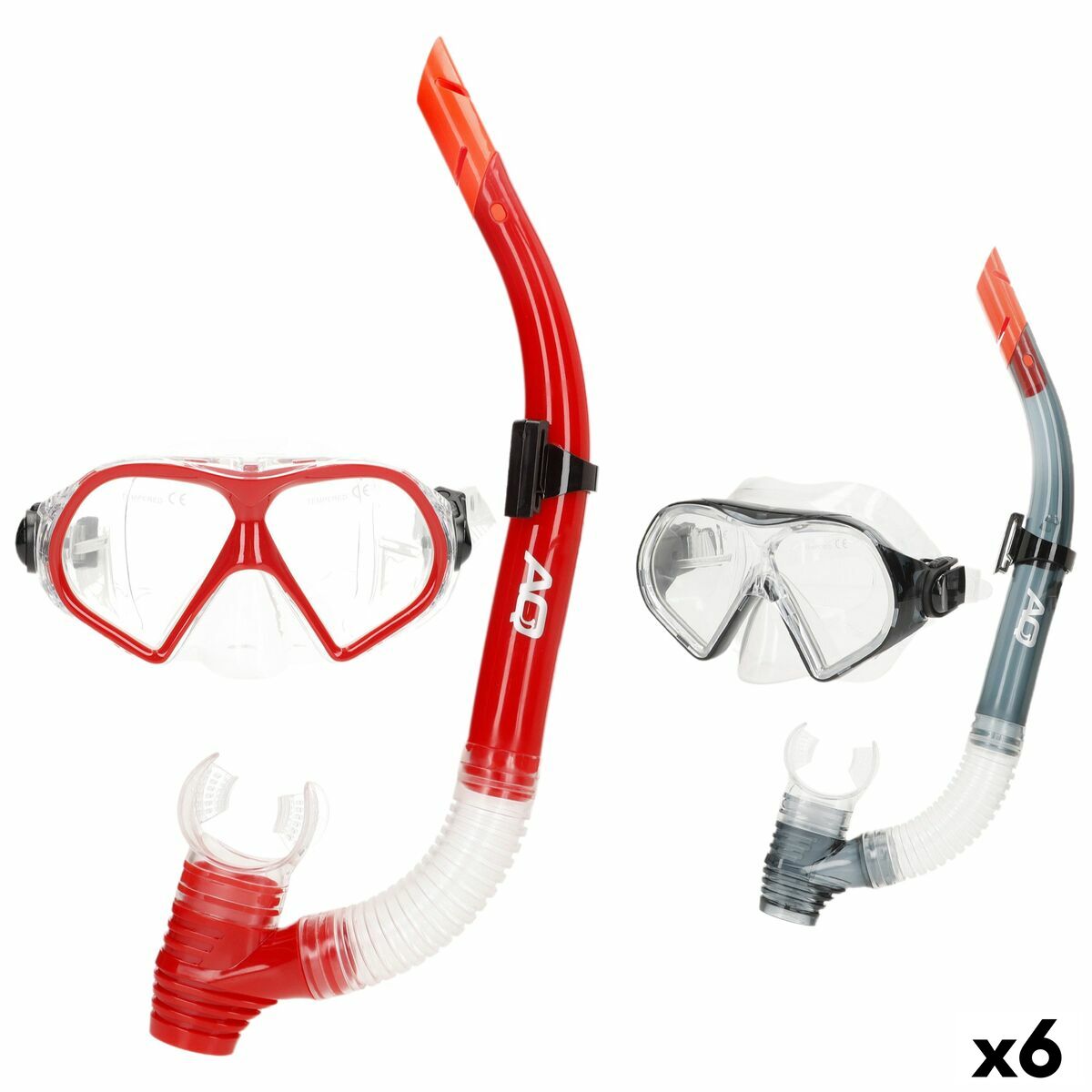 Ochelari de Scufundare cu Tub AquaSport Roșu Gri (6 Unități) - Sport și în aer liber, Sporturi acvatice