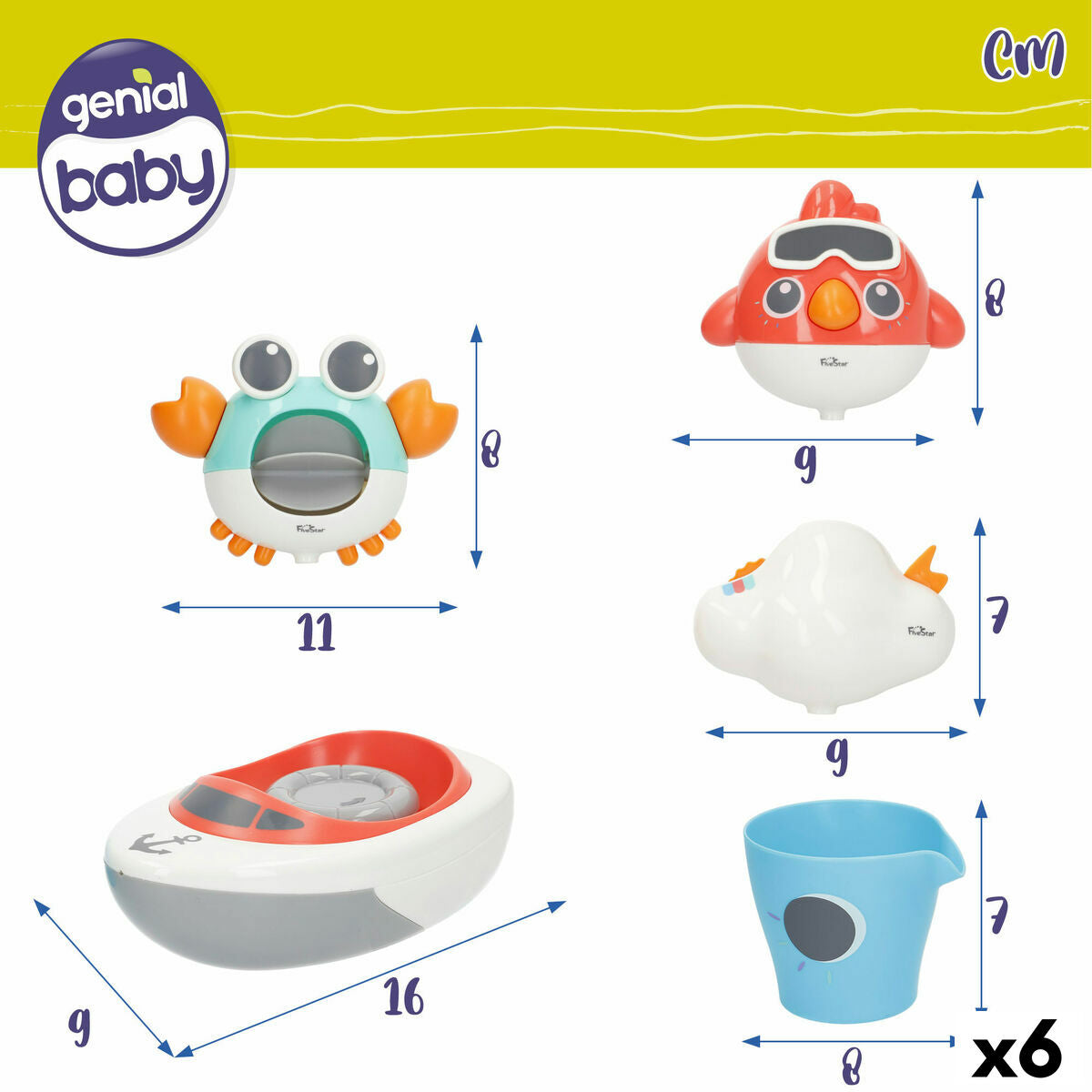 Jucării pentru Baie Colorbaby 16 x 6,5 x 9 cm 6 Unități - Acasă și bucătărie, Baie