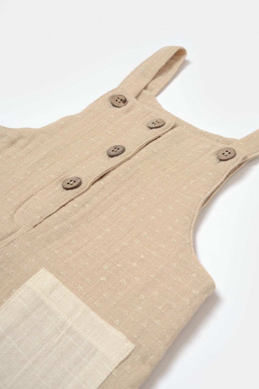Salopeta cu bretele si buzunar, 100% bumbac - Apricot, BabyCosy