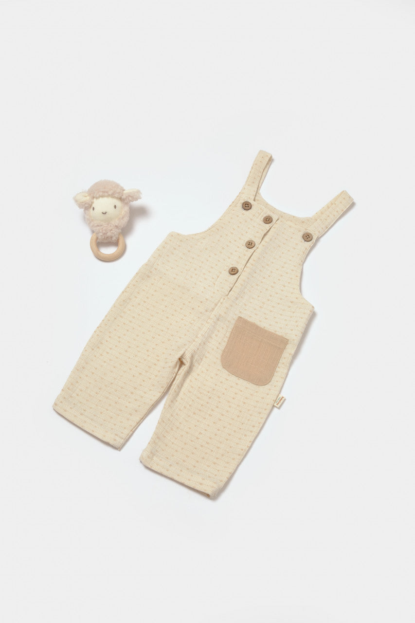Salopeta cu bretele si buzunar, 100% bumbac - Stone, BabyCosy