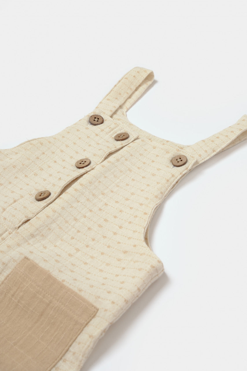 Salopeta cu bretele si buzunar, 100% bumbac - Stone, BabyCosy