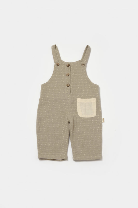 Salopeta cu bretele si buzunar, 100% bumbac - Verde, BabyCosy - Salopeta