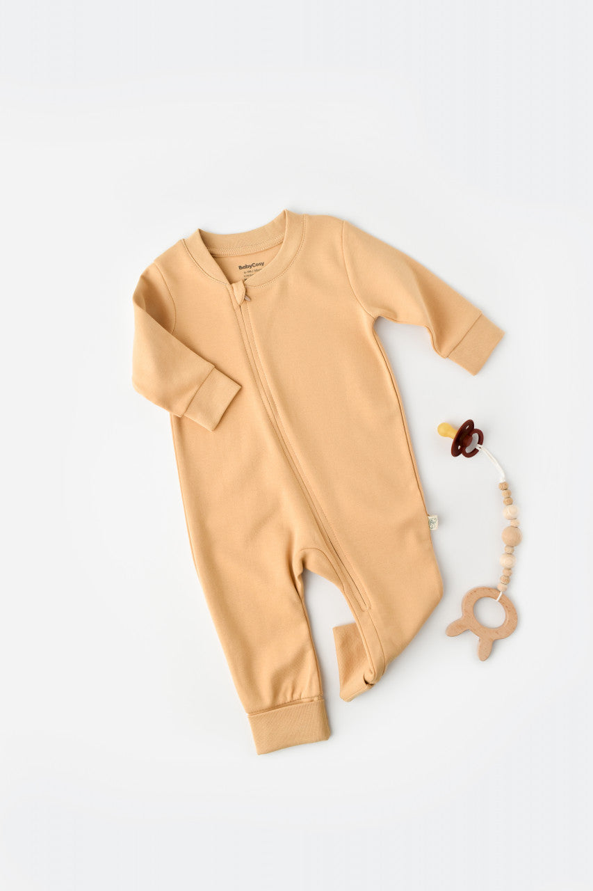 Salopeta cu fermoar cu maneca lunga si pantaloni lungi - 100%bumbac organic - Mustar, BabyCosy