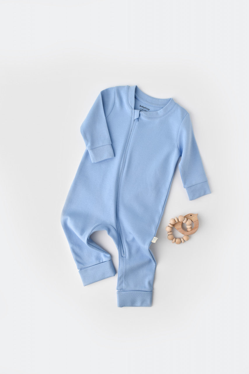 Salopeta cu fermoar cu maneca lunga si pantaloni lungi - 100%bumbac organic - Bleu, BabyCosy