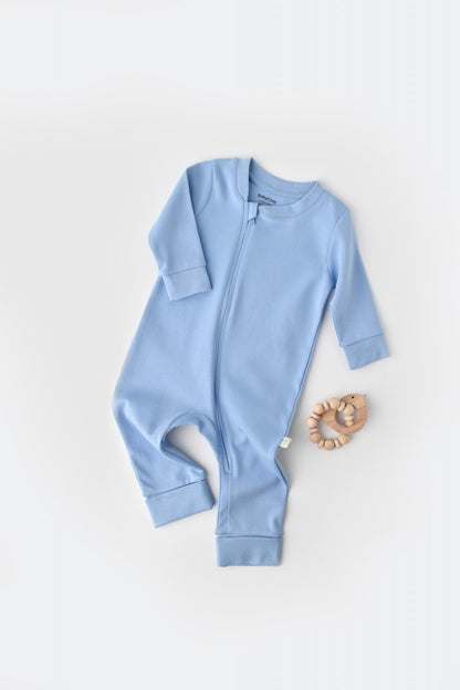 Salopeta cu fermoar cu maneca lunga si pantaloni lungi - 100%bumbac organic - Bleu, BabyCosy