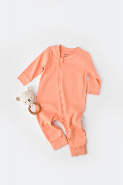 Salopeta cu fermoar cu maneca lunga si pantaloni lungi - 100%bumbac organic - Roz Piersica, BabyCosy
