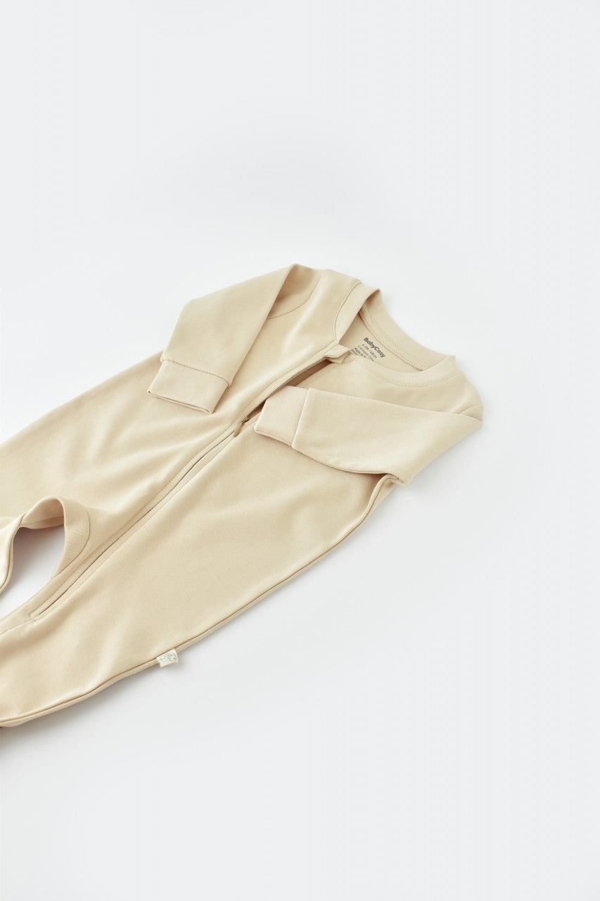 Salopeta cu fermoar cu maneca lunga si pantaloni lungi - 100%bumbac organic - Crem, BabyCosy