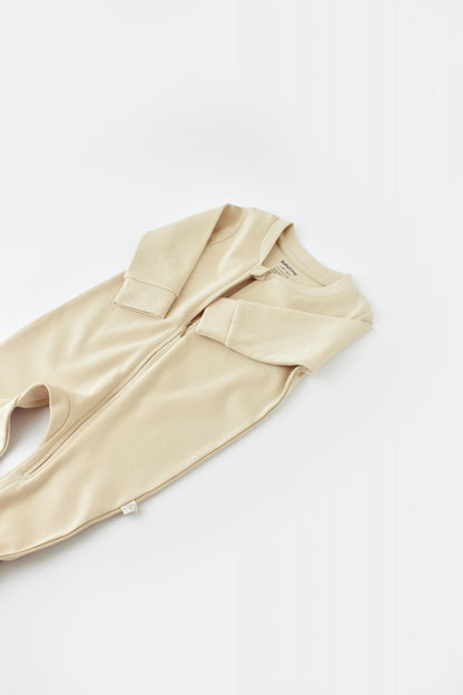 Salopeta cu fermoar cu maneca lunga si pantaloni lungi - 100%bumbac organic - Crem, BabyCosy