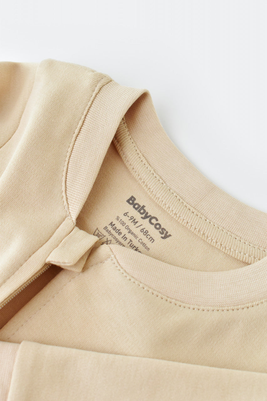Salopeta cu fermoar cu maneca lunga si pantaloni lungi - 100%bumbac organic - Crem, BabyCosy