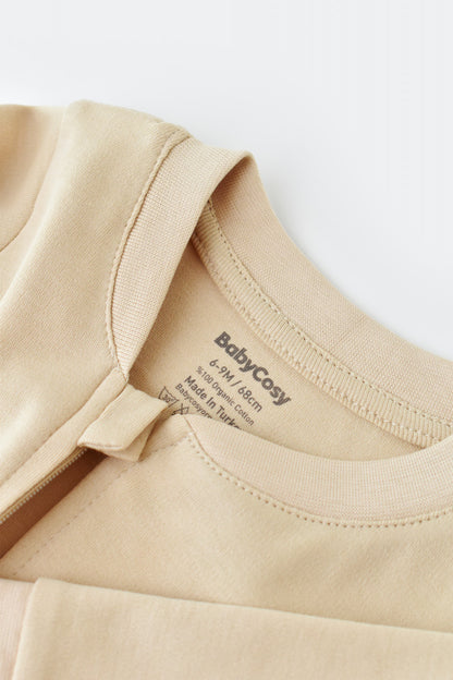 Salopeta cu fermoar cu maneca lunga si pantaloni lungi - 100%bumbac organic - Crem, BabyCosy