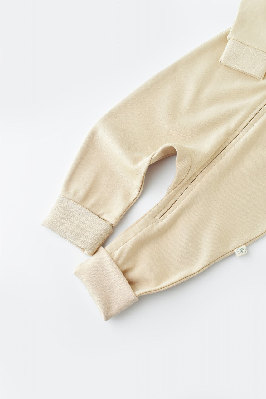 Salopeta cu fermoar cu maneca lunga si pantaloni lungi - 100%bumbac organic - Crem, BabyCosy