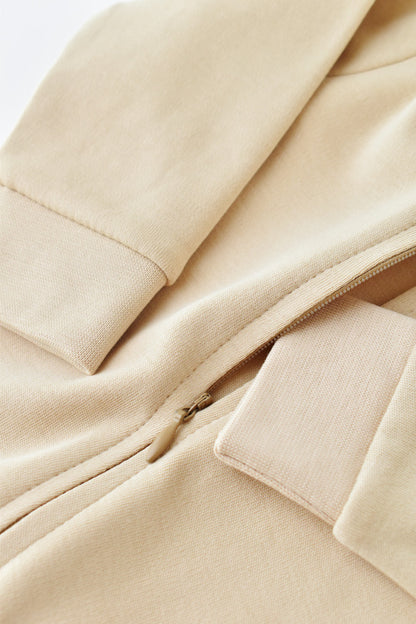 Salopeta cu fermoar cu maneca lunga si pantaloni lungi - 100%bumbac organic - Crem, BabyCosy