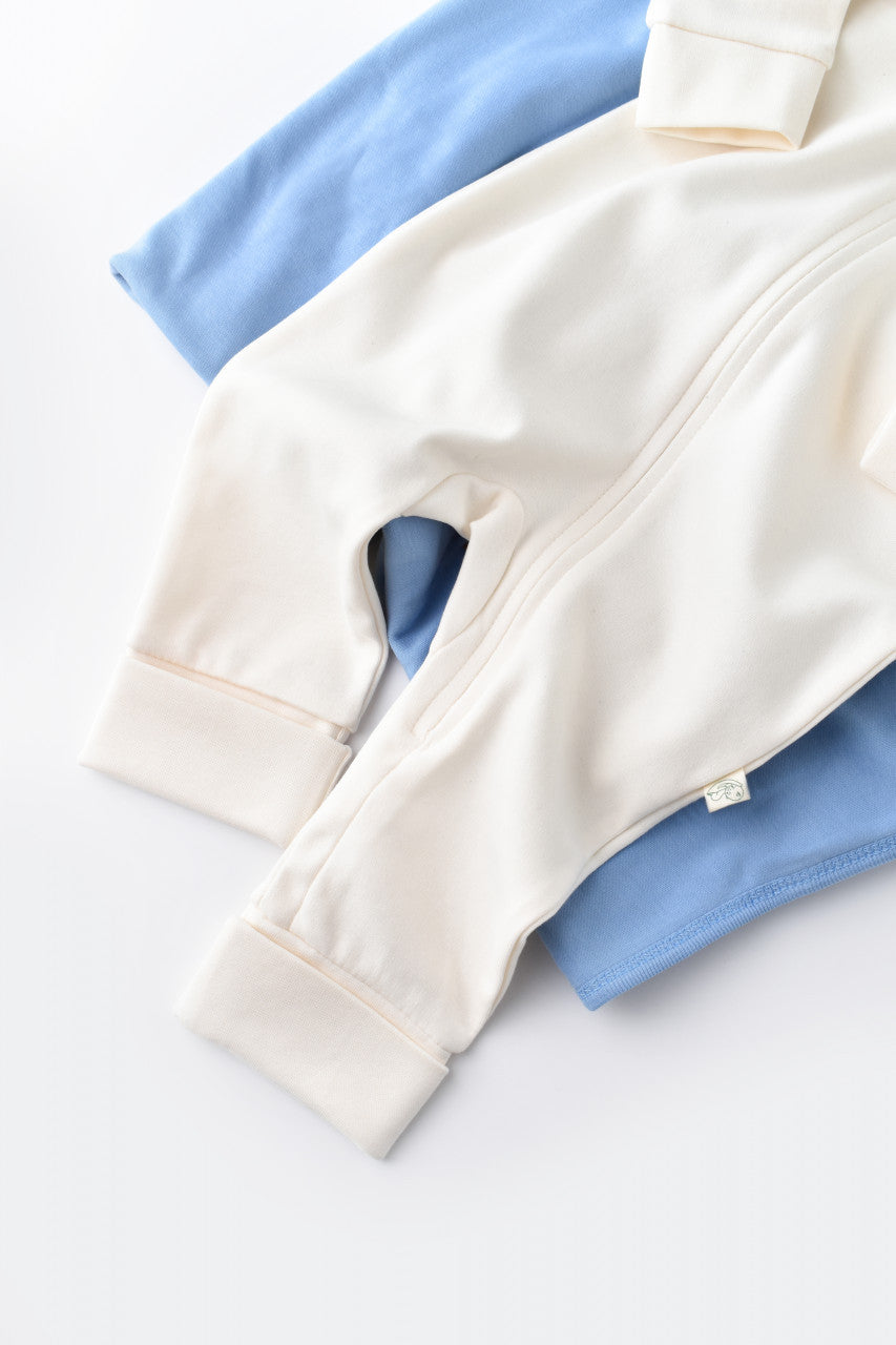 Salopeta cu fermoar cu maneca lunga si pantaloni lungi - 100%bumbac organic - Ecru, BabyCosy