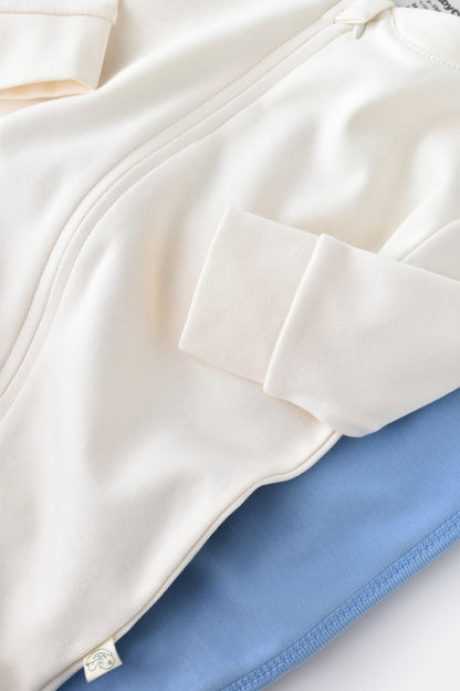 Salopeta cu fermoar cu maneca lunga si pantaloni lungi - 100%bumbac organic - Ecru, BabyCosy