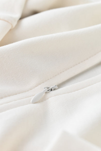 Salopeta cu fermoar cu maneca lunga si pantaloni lungi - 100%bumbac organic - Ecru, BabyCosy