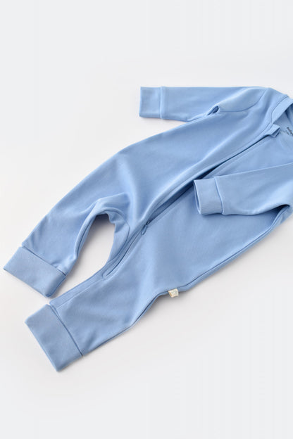 Salopeta cu fermoar cu maneca lunga si pantaloni lungi - 100%bumbac organic - Bleu, BabyCosy