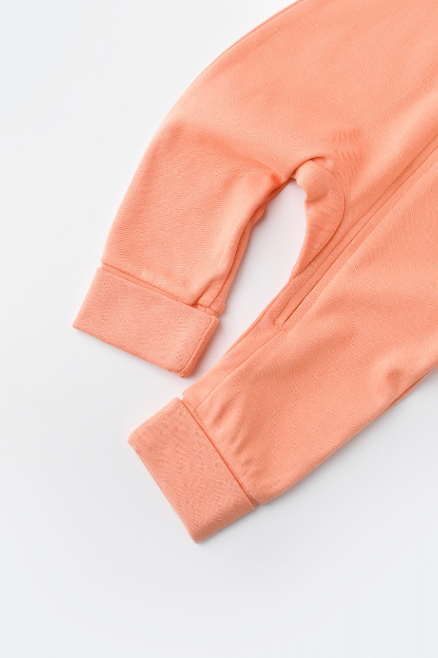 Salopeta cu fermoar cu maneca lunga si pantaloni lungi - 100%bumbac organic - Roz Piersica, BabyCosy