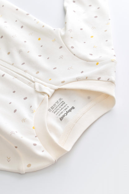 Salopeta cu fermoar cu maneca lunga si pantaloni lungi - 100%bumbac organic - Ecru cu buline, BabyCosy