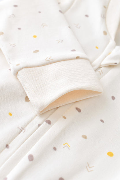Salopeta cu fermoar cu maneca lunga si pantaloni lungi - 100%bumbac organic - Ecru cu buline, BabyCosy