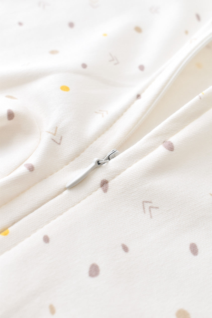 Salopeta cu fermoar cu maneca lunga si pantaloni lungi - 100%bumbac organic - Ecru cu buline, BabyCosy