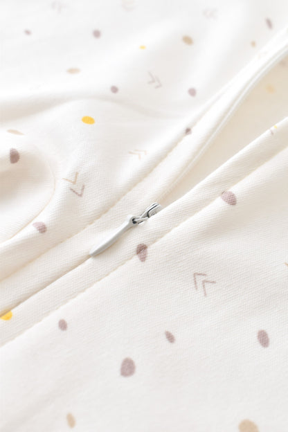 Salopeta cu fermoar cu maneca lunga si pantaloni lungi - 100%bumbac organic - Ecru cu buline, BabyCosy