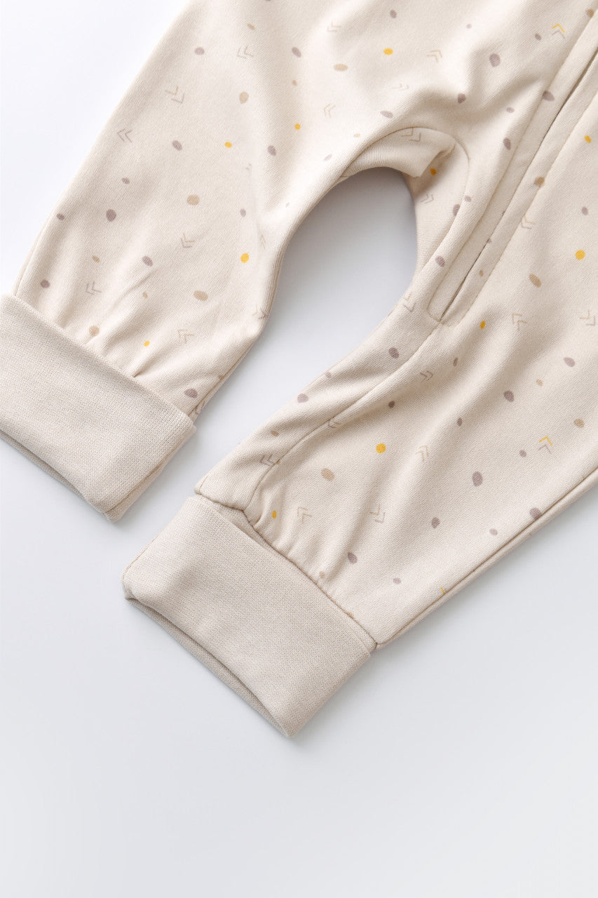 Salopeta cu fermoar cu maneca lunga si pantaloni lungi - 100%bumbac organic - Crem cu buline, BabyCosy